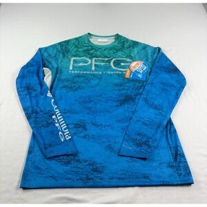Columbia Shirt Mens Medium Blue Terminal Tackle Performance Fishing Stretch NEW